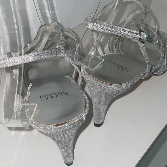 Stuart Weitzman Y2K Silver Slingback Strappy Heeled Sandals 9.5N - Picture 11 of 13